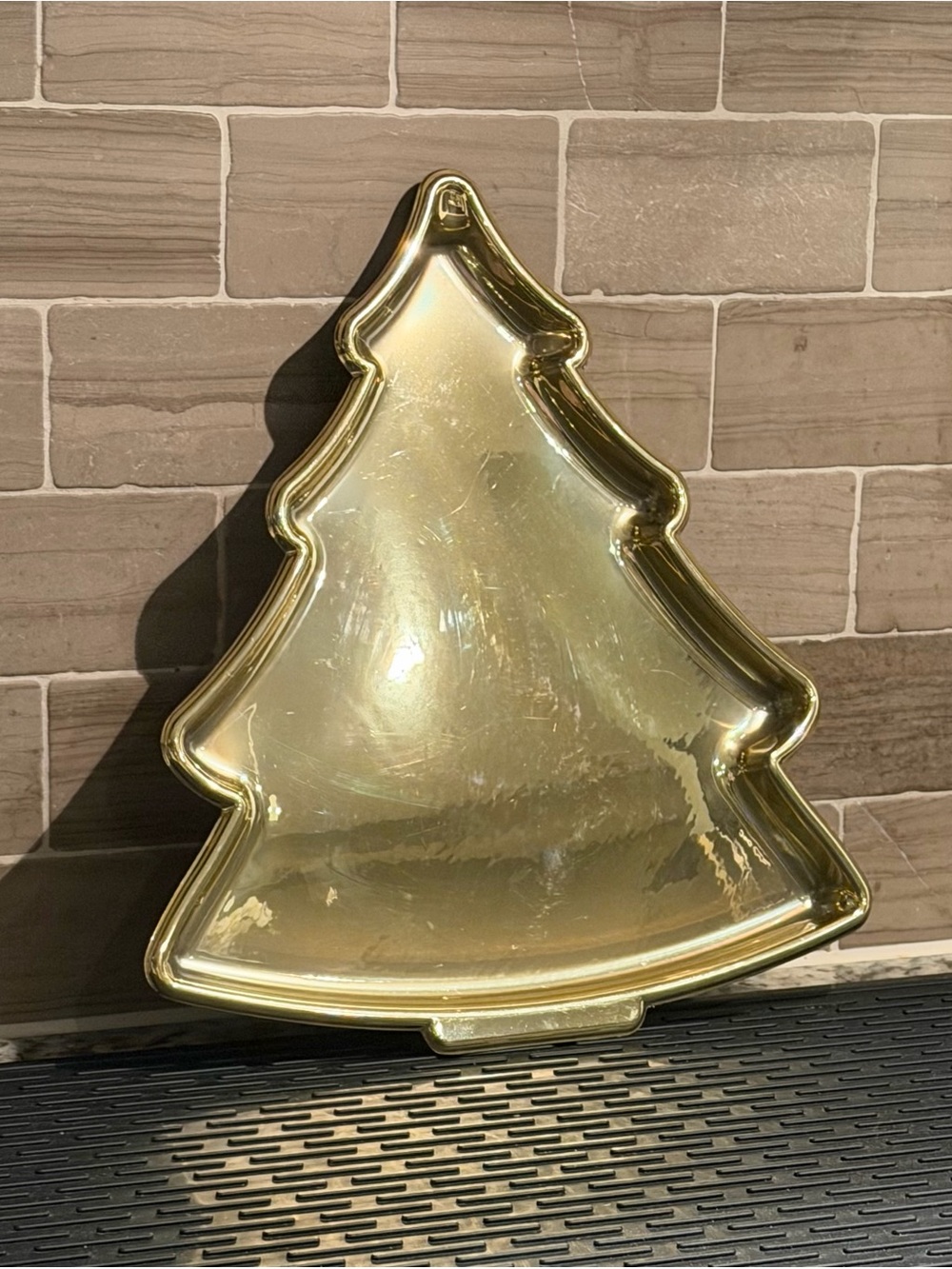 Vintage Ullman Co Gold Christmas Tree Cookie Platter Tray Made in the USA